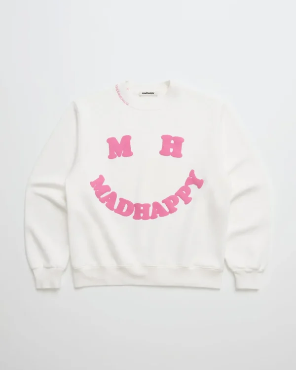 White Madhappy Cooper Smile Fleece Crewneck - Madhappy Sale